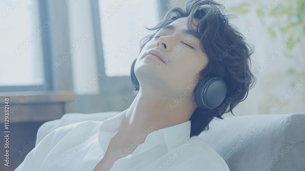 Person relaxing with headphones on, enjoying a moment of solitude and personal entertainment, embracing the power of music to rejuvenate and escape from daily stress. Person relaxing with headphones on, enjoying a moment of solitude and personal entertainment, embracing the power of music to rejuvenate and escape from daily stress.