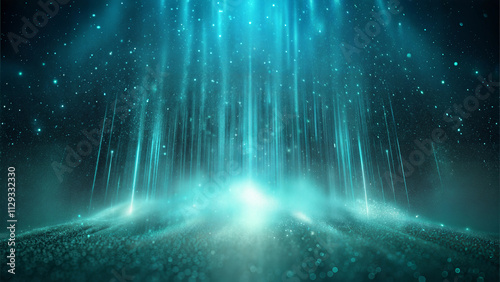 Surreal glowing blue forest with mist and light particles creating magical and mysterious dreamlike atmosphere