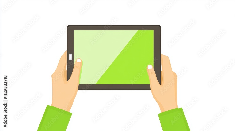 Bright lime green professional using a tablet minimal flat design vector art solid white background focused scene innovative technology-driven efficiency modern workspace illustration Bright lime green professional using a tablet minimal flat design vector art solid white background focused scene innovative technology-driven efficiency modern workspace illustration