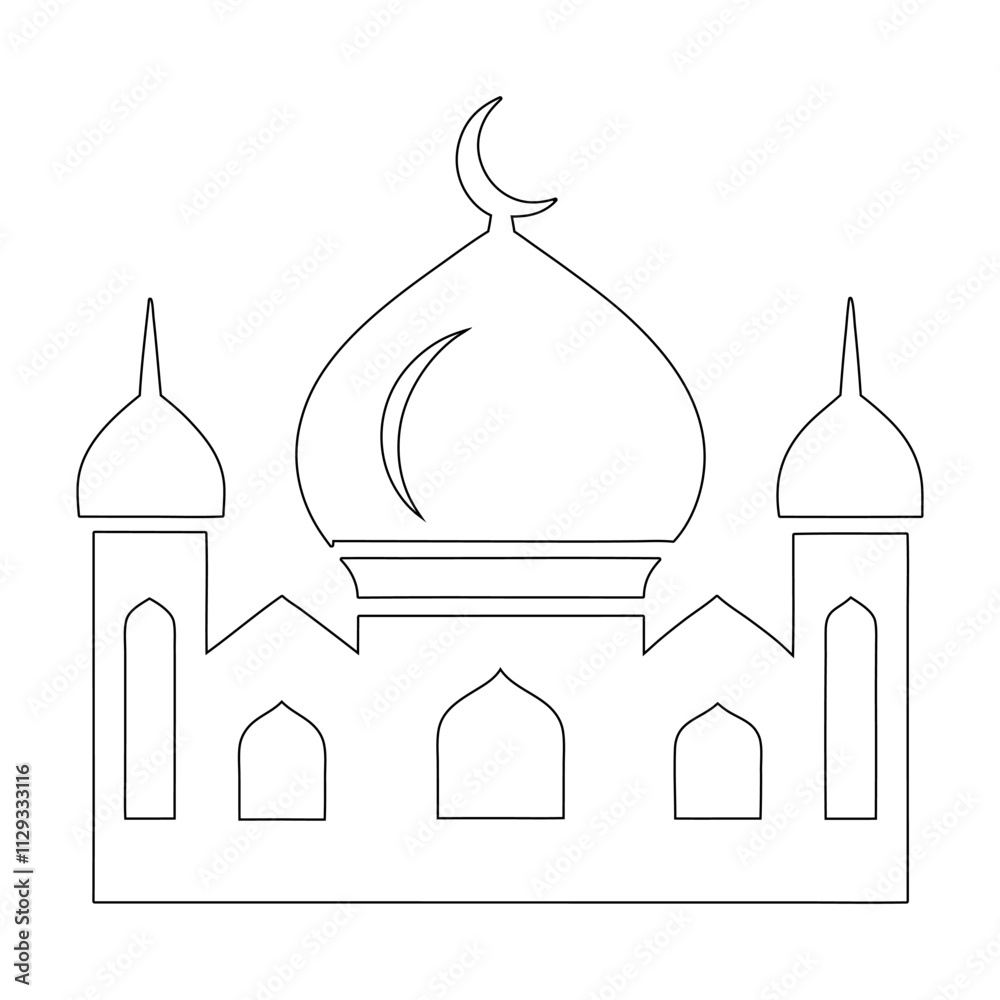 Continuous Line Drawing of Mosque - Minimalist Vector Illustration, Islamic Line Art Design Continuous Line Drawing of Mosque - Minimalist Vector Illustration, Islamic Line Art Design