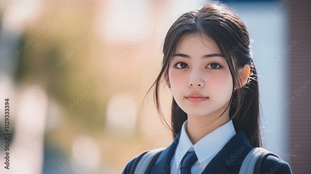 Asian girl in school uniform.