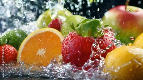 fresh fruits in splash water