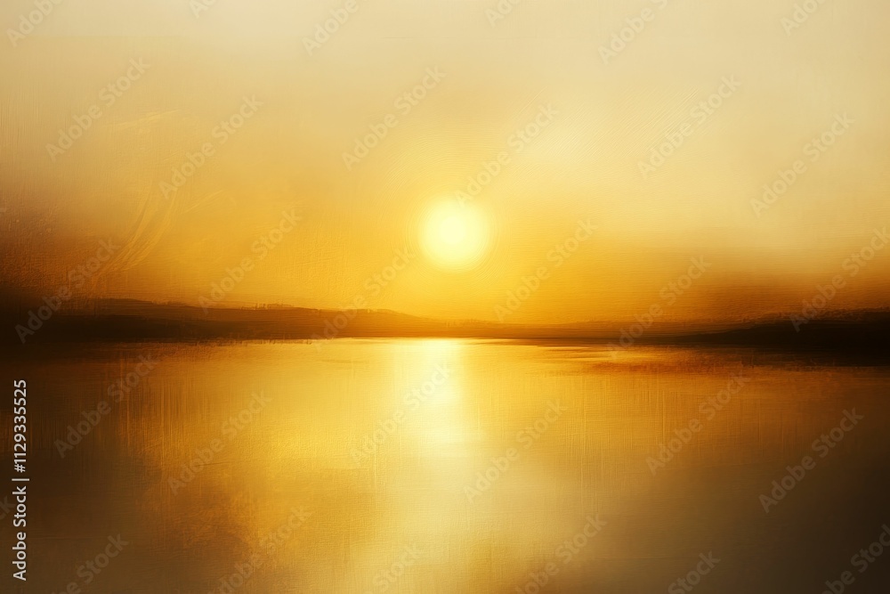 Obraz premium Golden sunset reflecting on calm water.