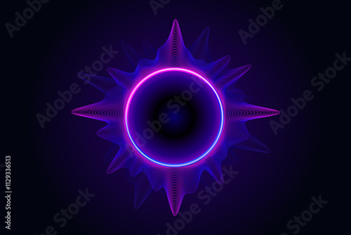 Circular soundwave, audio speaker neon equalizer symbol. glowing sound frequency illustration