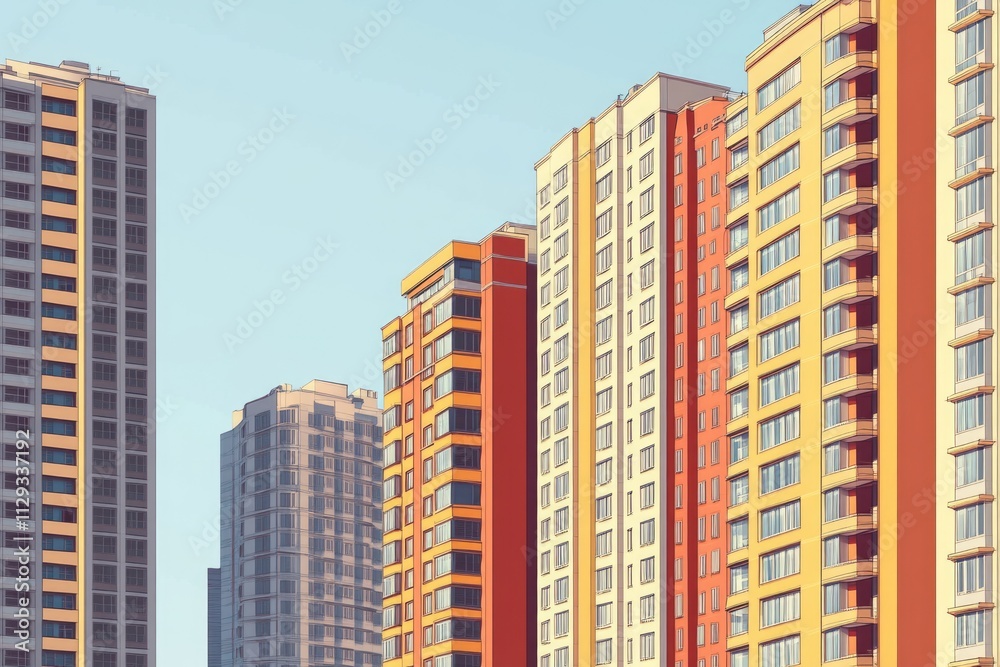 Urban Skyline Featuring Contemporary Apartment Towers: New Residential Condos in the Heart of the City Urban Skyline Featuring Contemporary Apartment Towers: New Residential Condos in the Heart of the City