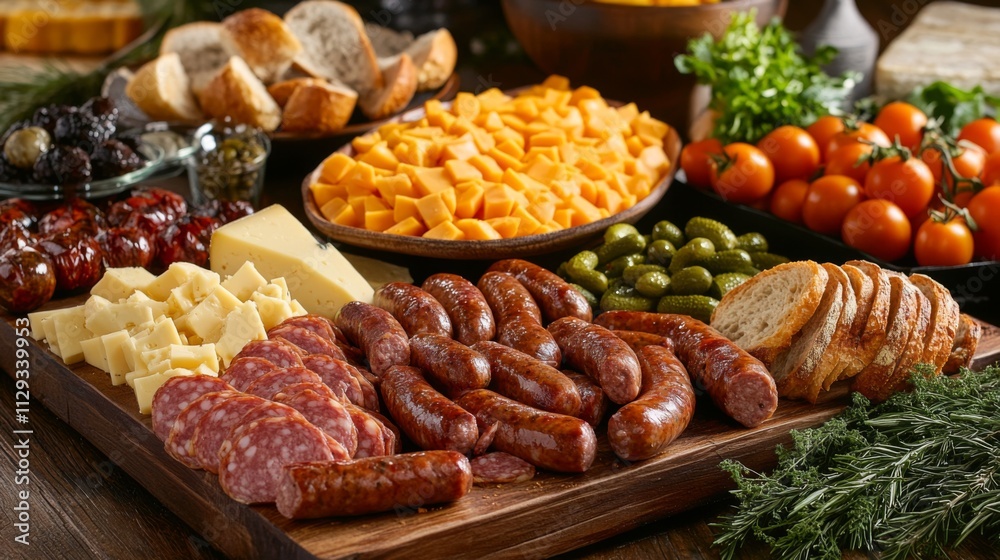 Gourmet Charcuterie Board with Assorted Meats, Cheeses, and Breads Gourmet Charcuterie Board with Assorted Meats, Cheeses, and Breads