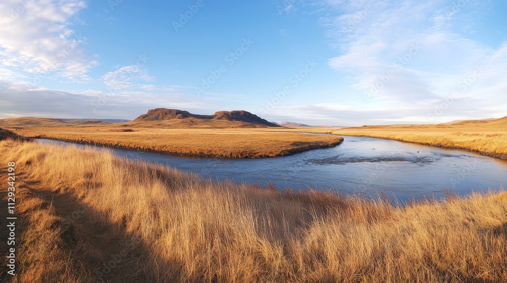 Icelandic landscape w/ rivers and hills