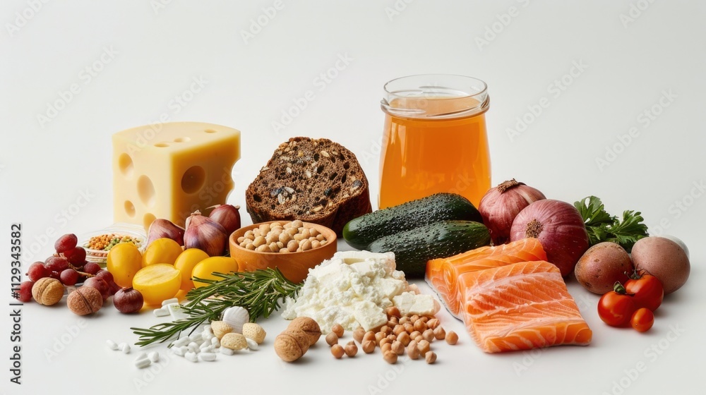 A table filled with various food items, ideal for use in still life photography, editorial content, or educational purposes A table filled with various food items, ideal for use in still life photography, editorial content, or educational purposes