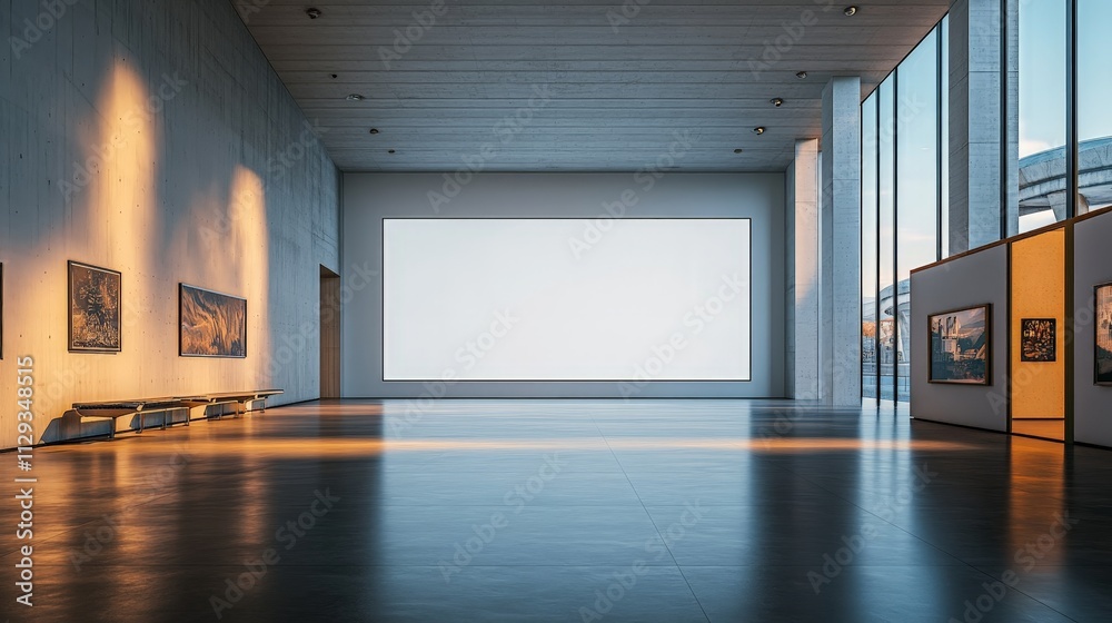 Blank white screen in a modern exhibition space Blank white screen in a modern exhibition space