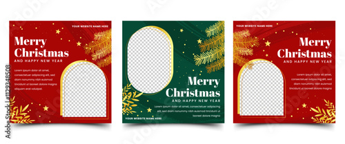 Set of Merry Christmas square banner template. Usable for social media post, greeting card, invitation, cover, banner