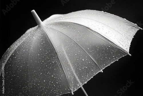 A monochrome image of an open umbrella, suggesting shelter or protection photo