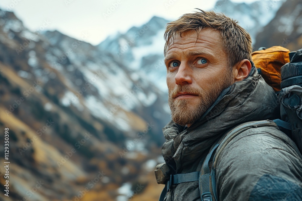 A person hiking on a mountain trail with a backpack A person hiking on a mountain trail with a backpack