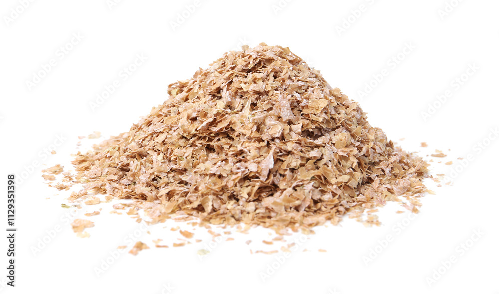Pile of buckwheat bran isolated on white Pile of buckwheat bran isolated on white