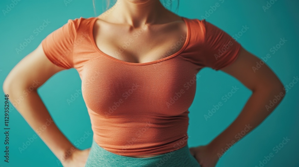 A woman wearing a short-sleeved shirt poses for the camera A woman wearing a short-sleeved shirt poses for the camera