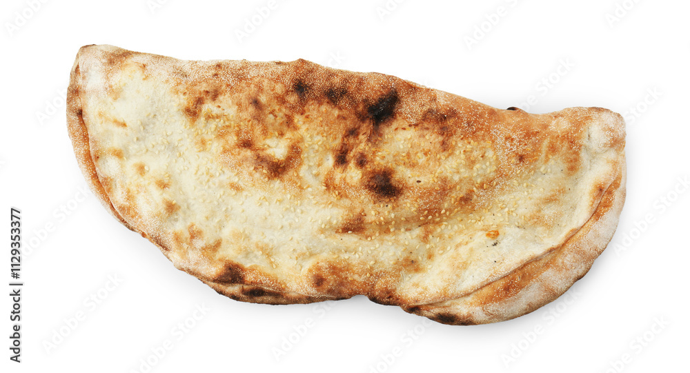 One delicious calzone isolated on white, top view One delicious calzone isolated on white, top view