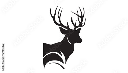 Black deer silhouette on white background. Deer silhouette vector. Animal silhouette. Deer vector Illustration. 