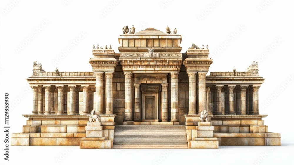 Obraz premium Ancient stone temple, columns, wide steps, statues.