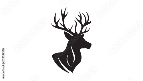 Black deer silhouette on white background. Deer silhouette vector. Animal silhouette. Deer vector Illustration. 