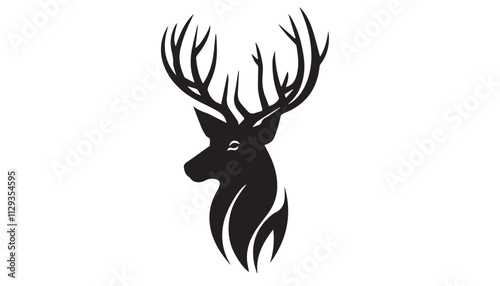 Black deer silhouette on white background. Deer silhouette vector. Animal silhouette. Deer vector Illustration. 
