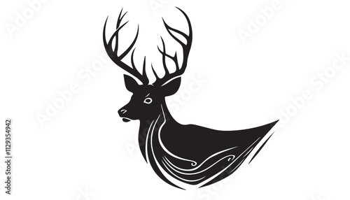 Black deer silhouette on white background. Deer silhouette vector. Animal silhouette. Deer vector Illustration. 