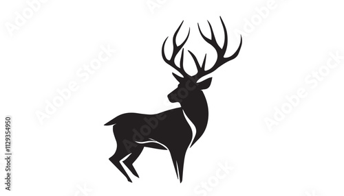 Black deer silhouette on white background. Deer silhouette vector. Animal silhouette. Deer vector Illustration. 