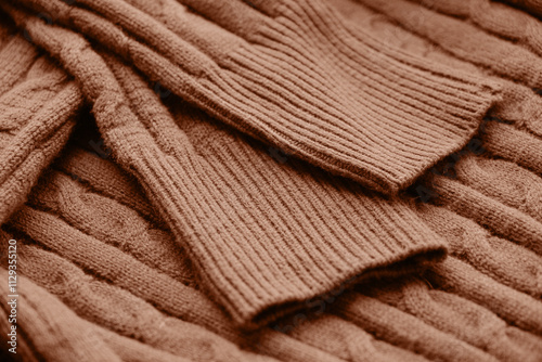 Mocha Mousse - color of the year 2025. texture of autumn warm sweater photo