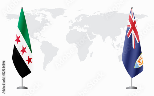 Syrian Revolution and Anguilla flags for official meeting against background of world map.