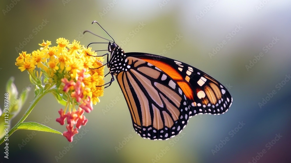 Fototapeta premium A close-up shot of a butterfly resting on a colorful flower