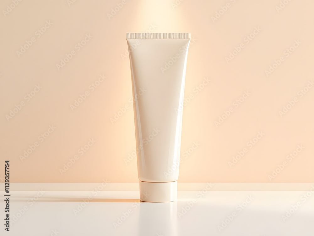 Sleek White Cosmetic Tube on Neutral Background. mockup perfume image

