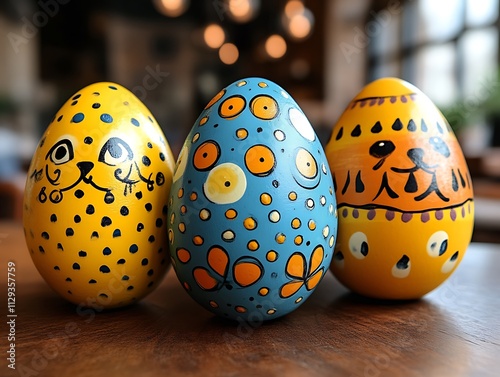 Three hand painted Easter eggs display beautiful artistry photo