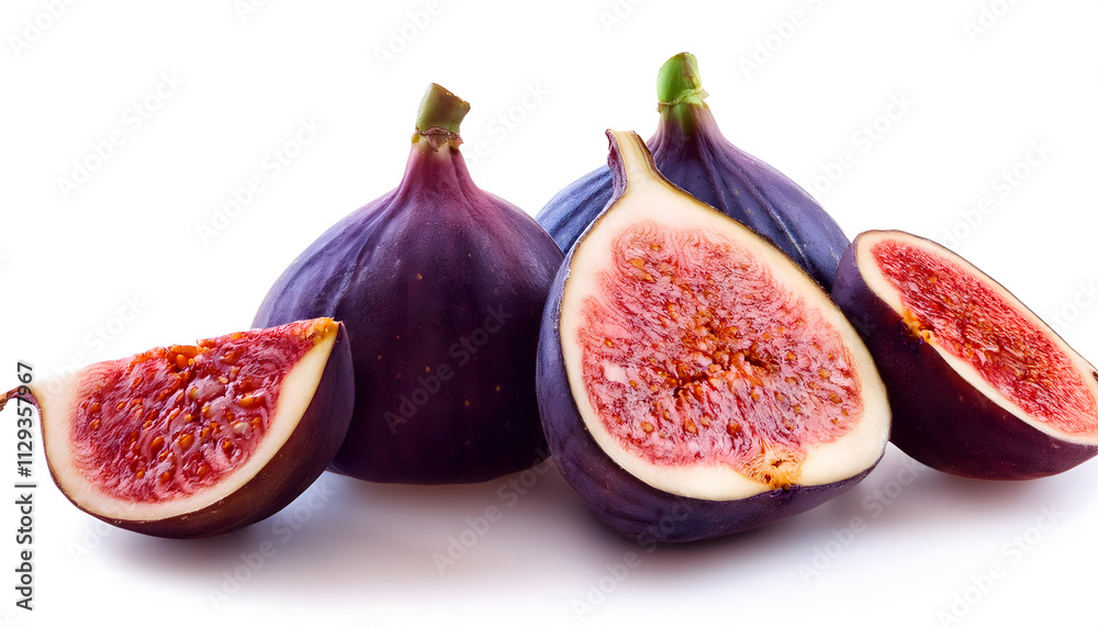 Ripe fig fruit in close up isolated on white background; juicy, vibrant, delicious, summer harvest
Ripe fig fruit in close up isolated on white background; juicy, vibrant, delicious, summer harvest