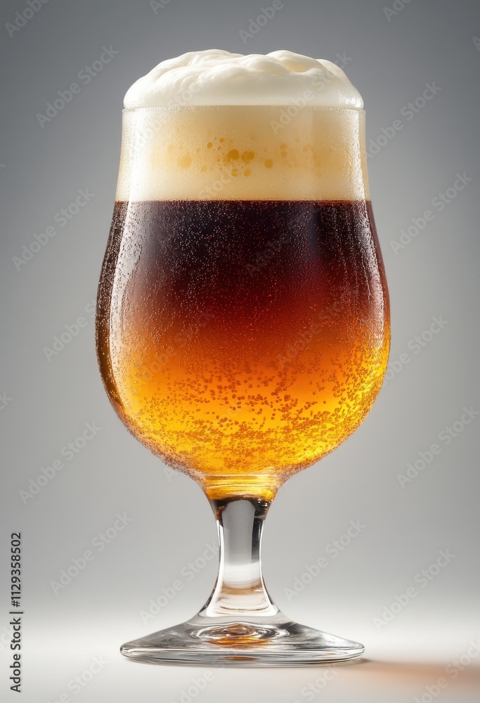 Refreshing Craft Beer in a Elegant Glass with Foam Topping, Showcasing Rich Amber Color and Bubbles, Perfect for Celebrations or Relaxation Moments Refreshing Craft Beer in a Elegant Glass with Foam Topping, Showcasing Rich Amber Color and Bubbles, Perfect for Celebrations or Relaxation Moments