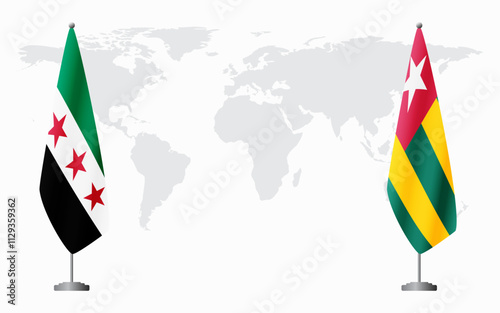 Syrian Revolution and Togo flags for official meeting against background of world map.