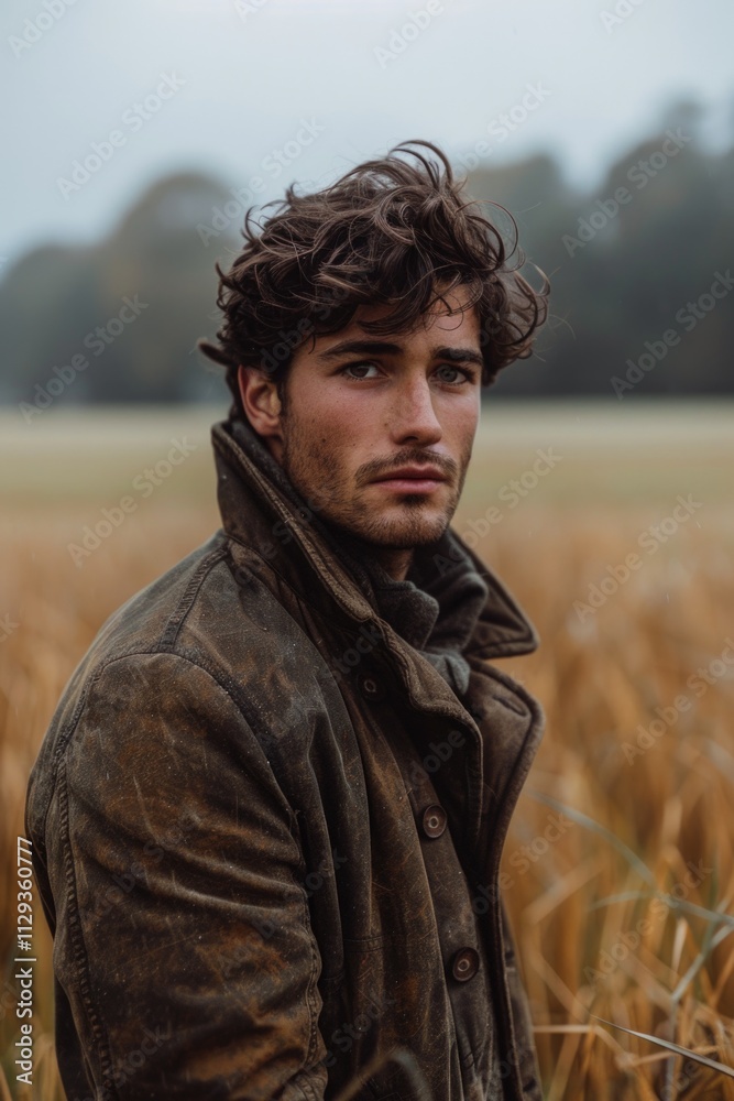 A person stands amidst tall grass in a green meadow, possibly lost or waiting for something A person stands amidst tall grass in a green meadow, possibly lost or waiting for something