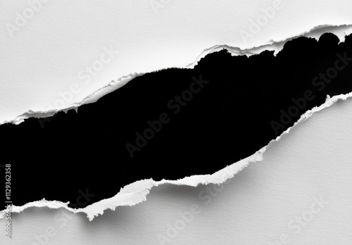 黒い背景を持つ破れた紙のテクスチャーとその形状の詳細