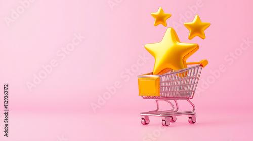 Shopping cart with golden stars icon studio shot . photo