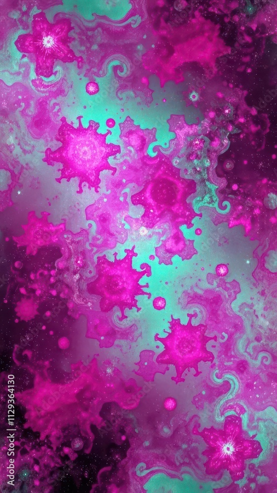 Abstract looping background with magenta and green fractal patterns resembling a universe in space, background Abstract looping background with magenta and green fractal patterns resembling a universe in space, background