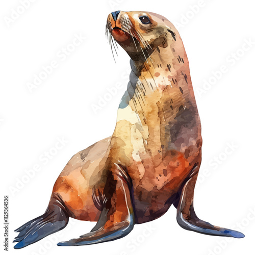 A watercolor drawing of a sea lion, isolated on a white background. Sea lion vector.