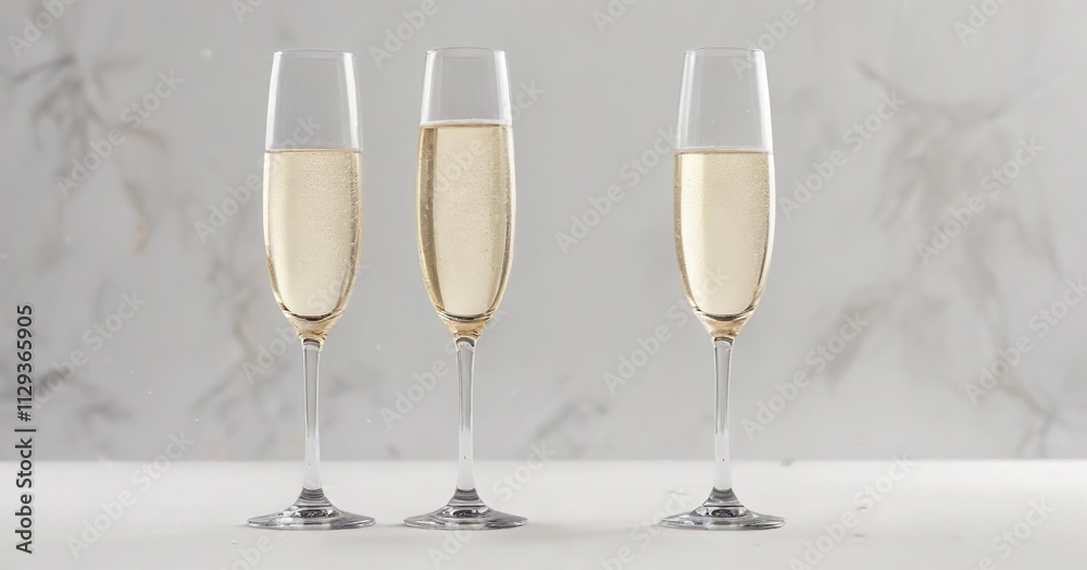 Elegant champagne flute, bubbly liquid, white background, golden, anniversary Elegant champagne flute, bubbly liquid, white background, golden, anniversary