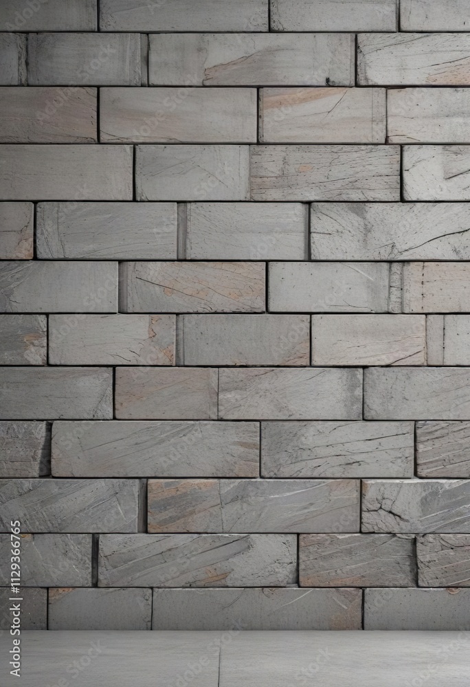 Fototapeta premium Fragment of gray concrete wall with brickwork pattern , brickwork, exterior wall decoration, urban decor
