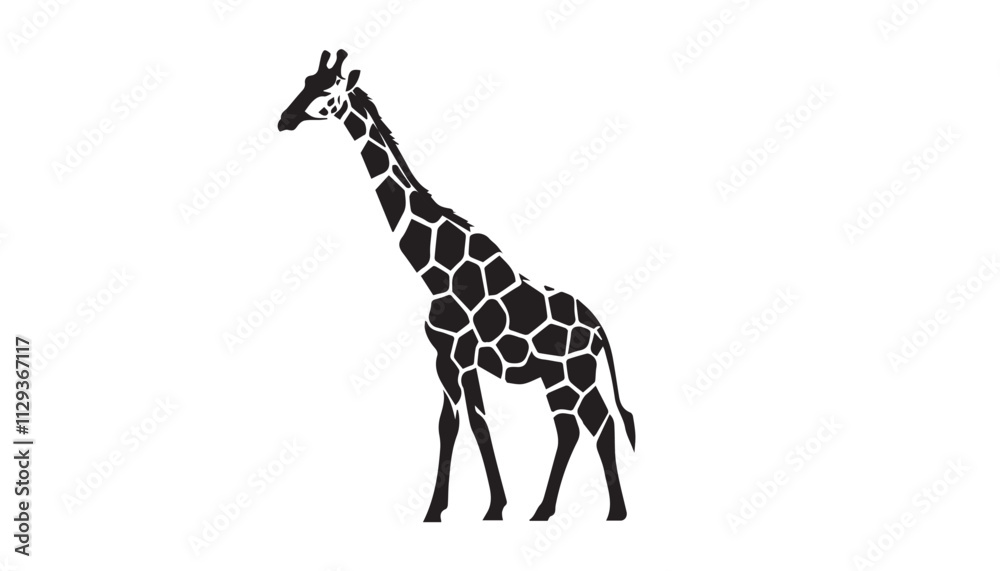 Fototapeta premium Giraffe silhouette isolated on white. Vector illustration. Giraffe Silhouette. Animal silhouette. 