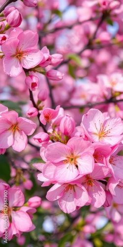 Spring flowers background featuring a beautiful display of pink blossoms in full bloom, fresh