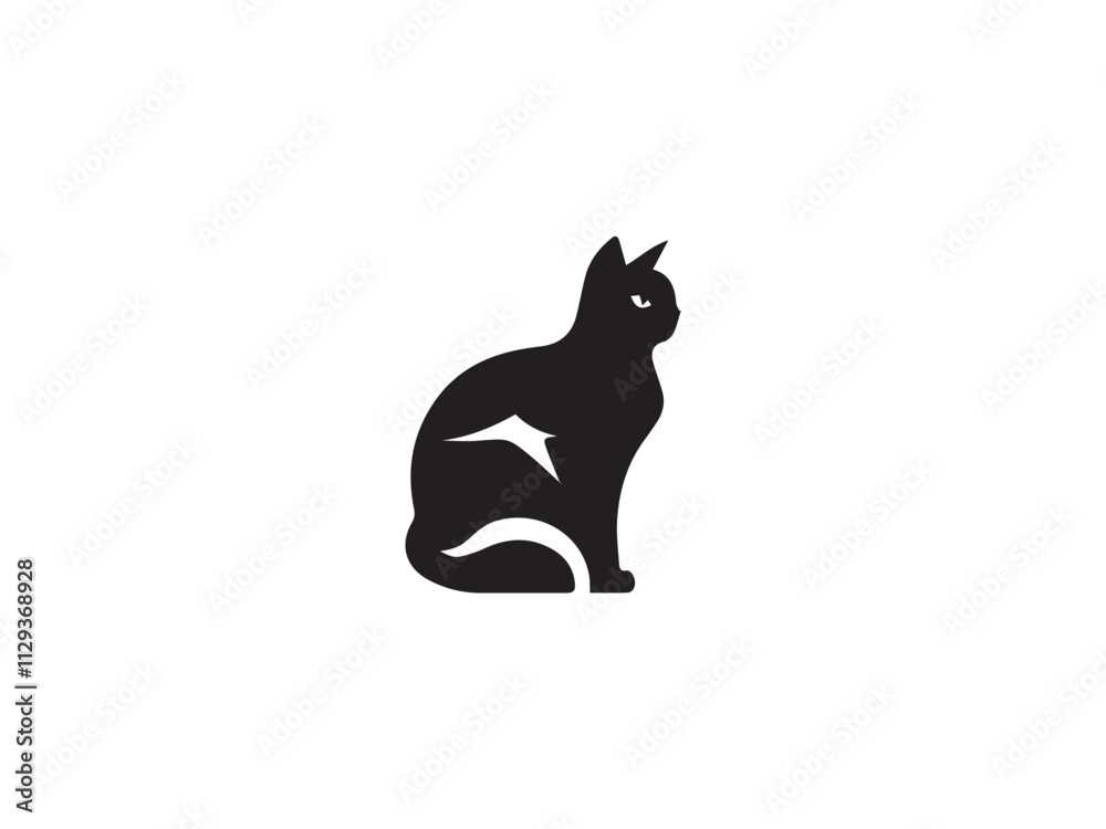 Black cat silhouette isolated on white background. Cat silhouette vector. Black silhouette of cat. Vector illustration. Black cat silhouette isolated on white background. Cat silhouette vector. Black silhouette of cat. Vector illustration.