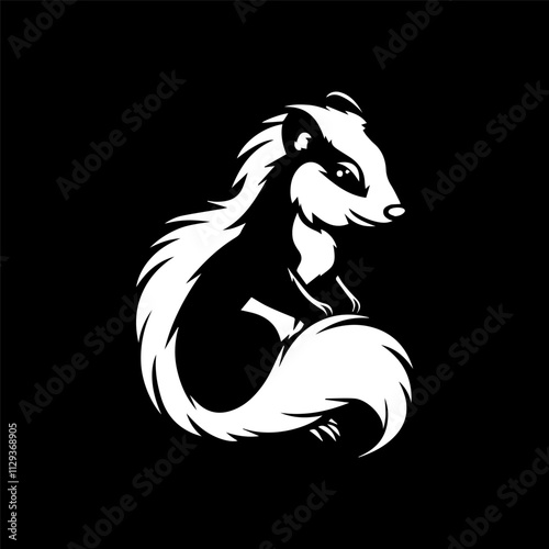 real life full image of a cute, playful black and white skunk vector art illustration