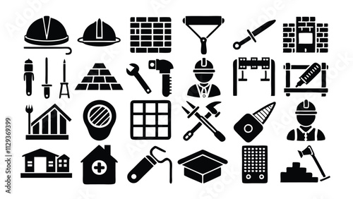 Construction & Building related icon editable stroke outline  set of different types small icons isolated on white background flat vector illustration