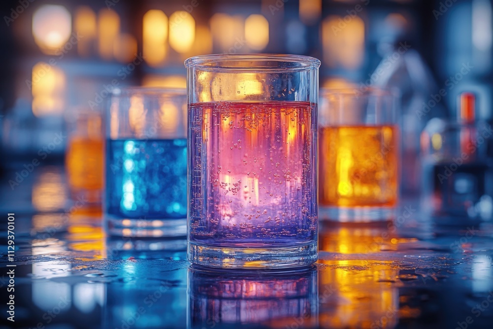 A close-up view of a glass of water sitting on a table A close-up view of a glass of water sitting on a table