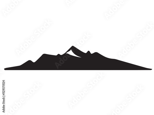 A black mountain silhouette on white background. Mountain vector silhouette.	
