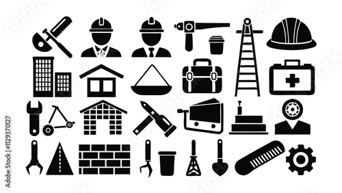 Construction & Building related icon editable stroke outline  set of different types small icons isolated on white background flat vector illustration