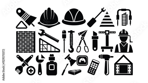 Construction & Building related icon editable stroke outline  set of different types small icons isolated on white background flat vector illustration