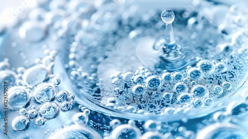 Close-up view of a glass of water with rising bubbles, often used in food and drink illustrations